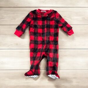 Dream Life 0-3 Months Soft Plaid Red and Black One Piece Footie